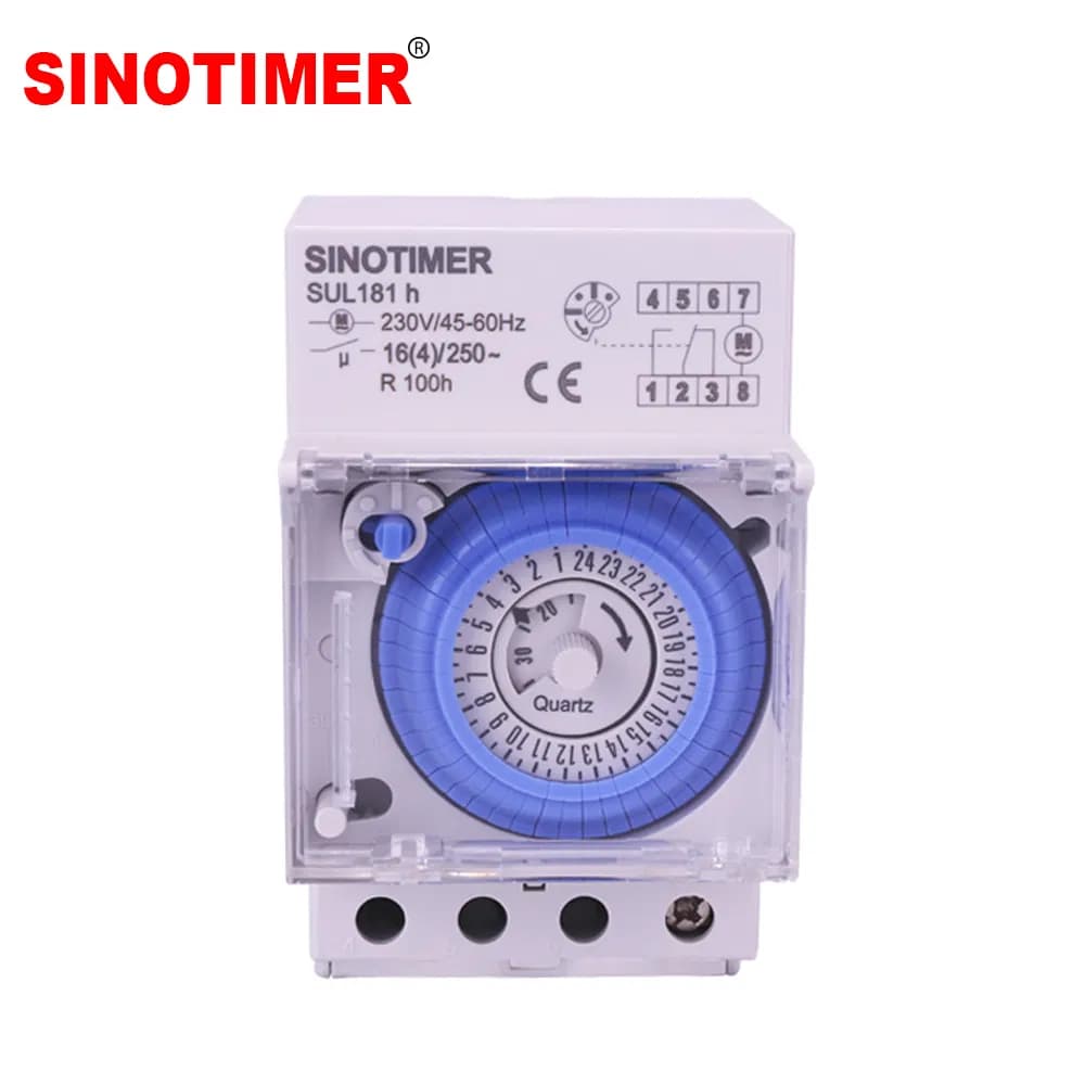 Sul181h 30-Minute Interval Timer 16A, 48 on/off 110-230V AC DIN Rail Time Switch