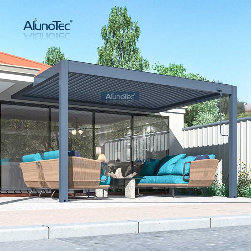 Free Standing Sunshading Electric Manual Louver Roofs Aluminium Gazebo Waterproof Pergola with LED Lights