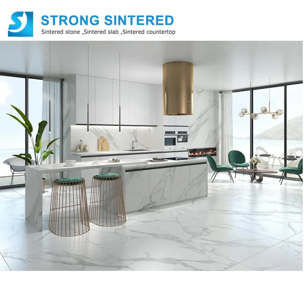 Calacatta White Kitchen Island Porcelain Slabs Bathroom Vanity Sintered Stone Jumbo Size