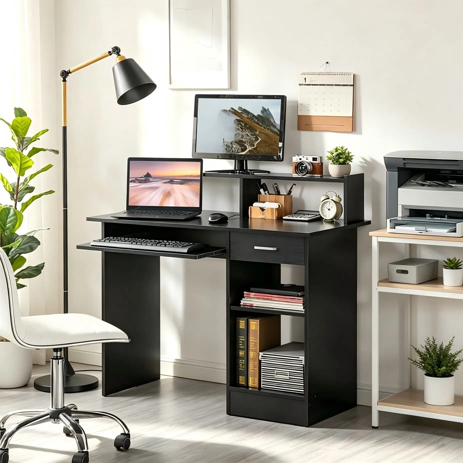 Full-Extension Drawer Carb-P2 Melamine Hutch-Shelf Keyboard-Tray High-Load Home Study Computer Table