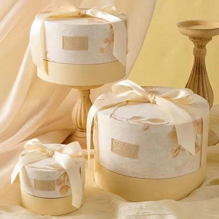 Elegant Round Gift Box with Satin Ribbon for Wedding & Festival