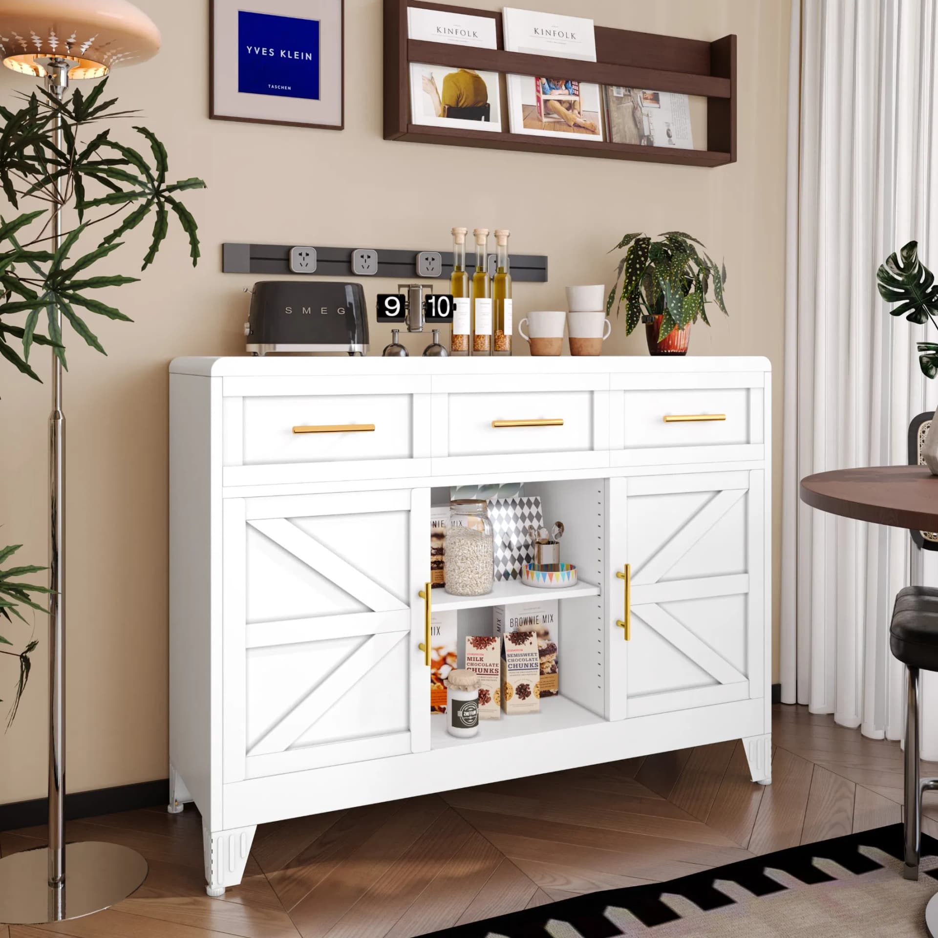 Buffet Sideboard with 3 Drawers and 2 Doors Metal Dining Room Cabinet