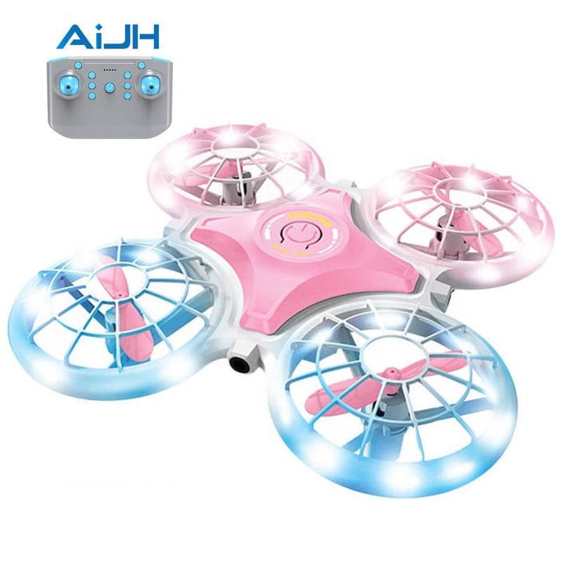 AiJH Mini RC Drone Toys Juguete Height Hold With LED Light Obstacle Avoidance Remote Control Quadcopter