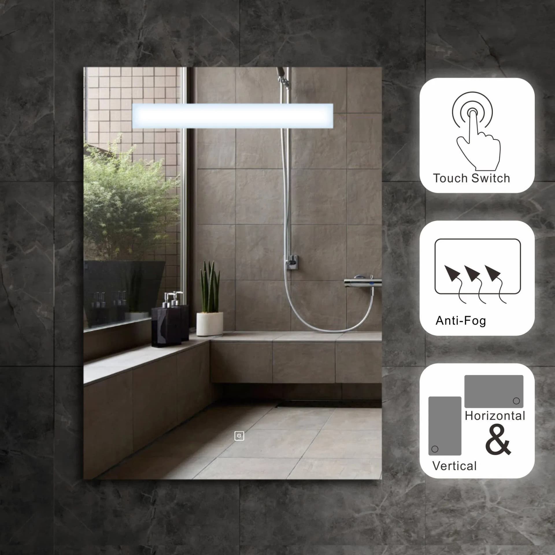 IP44 Water Proof Copper Free Silver Anti-Fog Mirror Wall Mounted Makeup Mirror Bathroom Mirror with LED Light