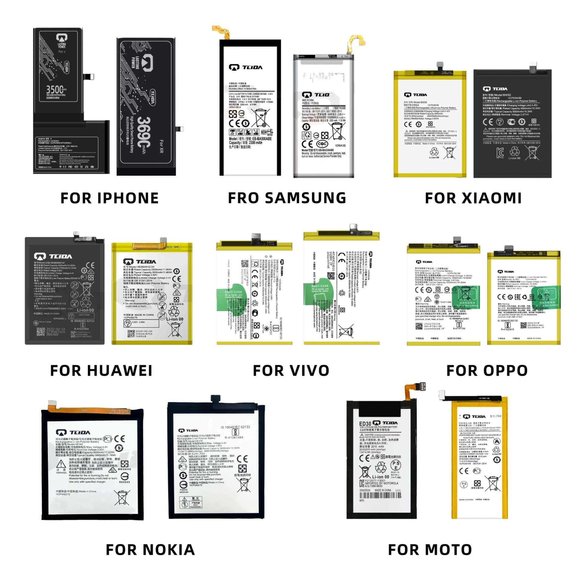 Tlida Battery Replacement for iPhone/Samsung/Google/Vivo/Oppo/Infinix/Huawei/Xiaomi/iPad All Models Wholesale OEM Brand Customization Mobile Phone Battery