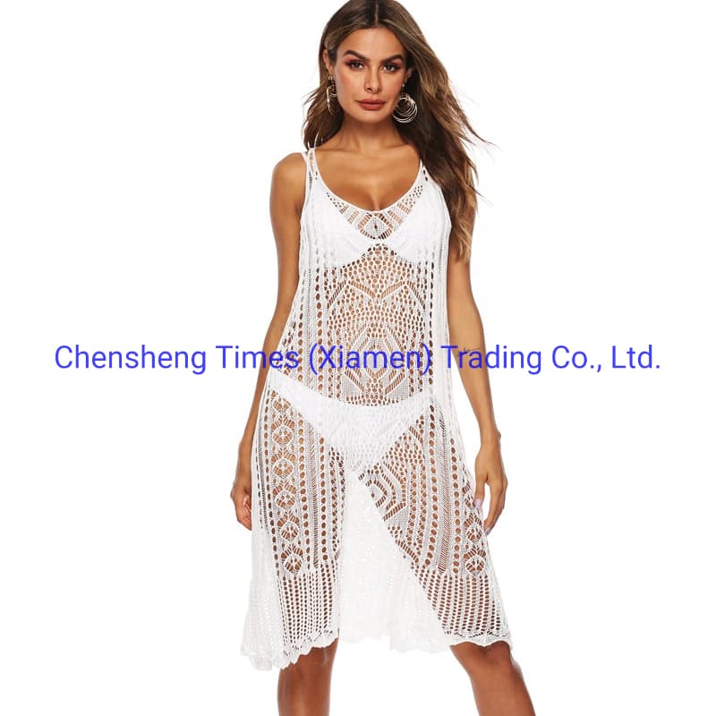 Women Summer Swimming Wear Hollow out White Crochet Beach Wear Dress Bikini Cover Swimming Dress