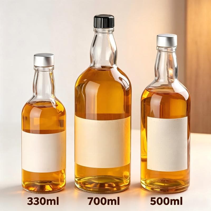 Wholesale Round Shoulder Glass Bottles Cylindrical for Whiskey 330ml 500ml 700ml