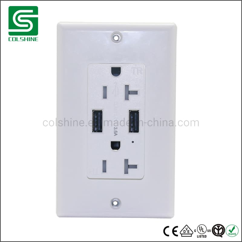 20A 125V Us High Quality Dual USB Charger Receptacle, Tamper Resistant