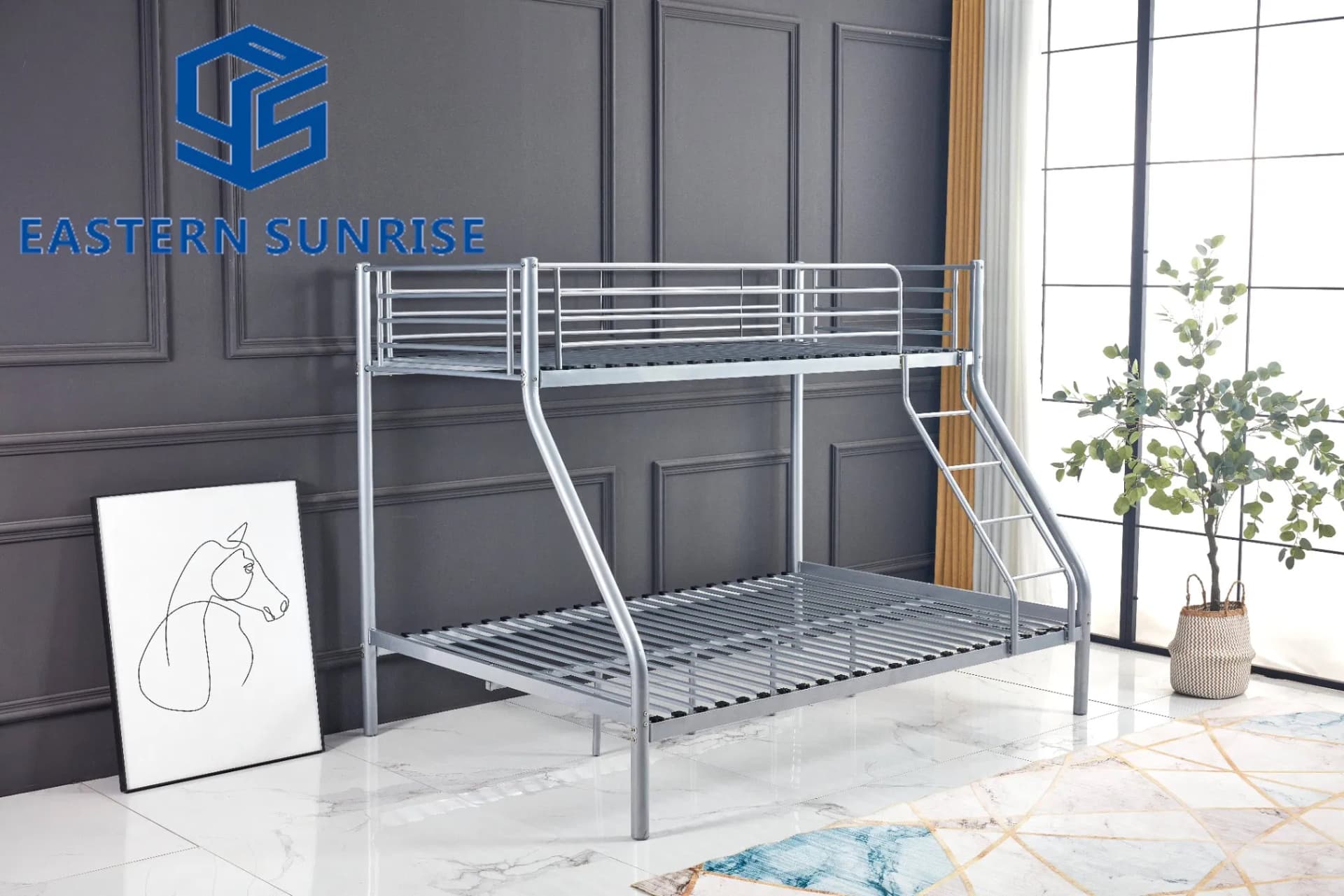 Steel Bedroom Bunk Bed Metal Kids Adults Use Twin Over Full Bed