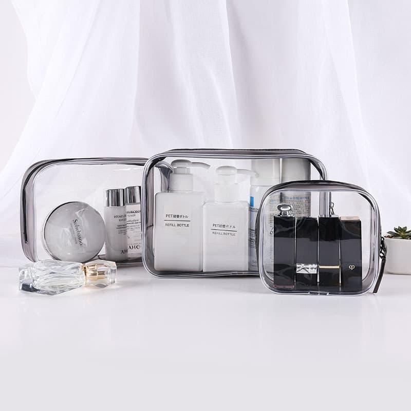 Customized Clear Waterproof Makeup Pouches Travel Toiletry Transparent PVC Cosmetic Bag