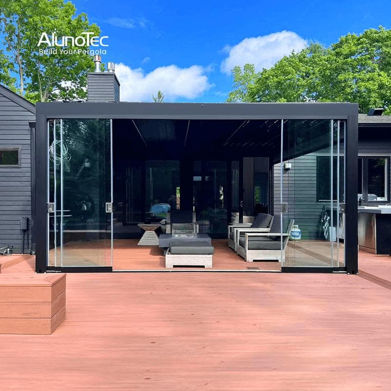 AlunoTec Electric Canopy Metal Pergola Bioclimatic Pergolux with Louvered Roof