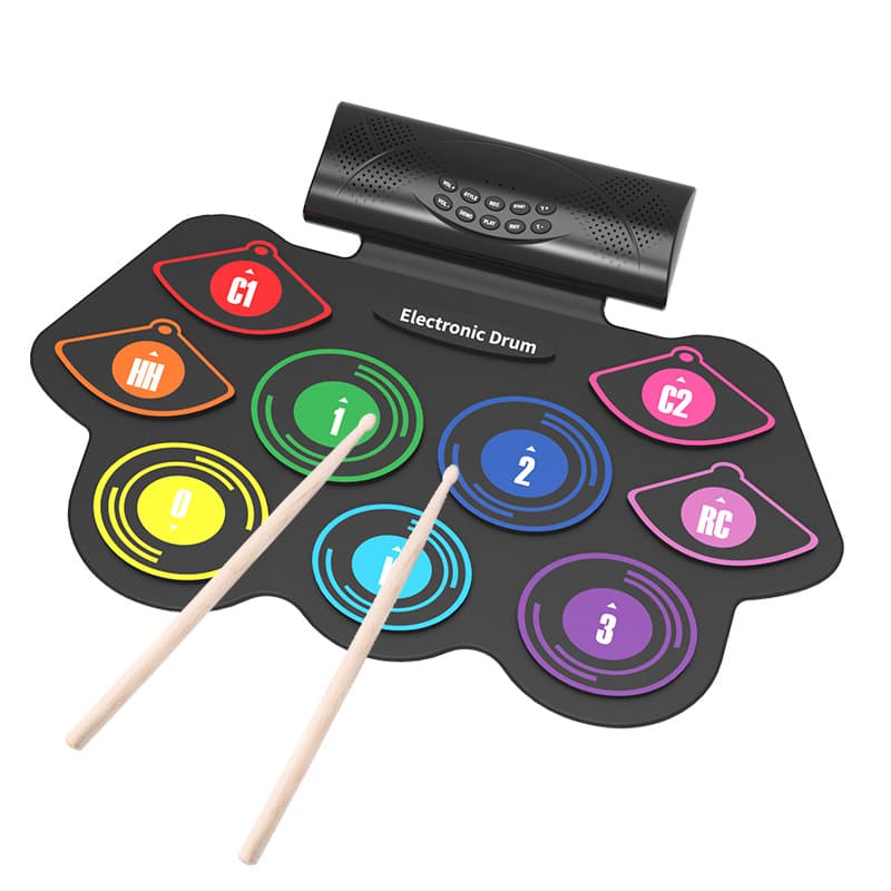 Colorful Drum Pad Portable Electronic Roll up Drum Kit Digital Drum Betera Drum with Speakers Drumsticks Foot Pedal and Battery