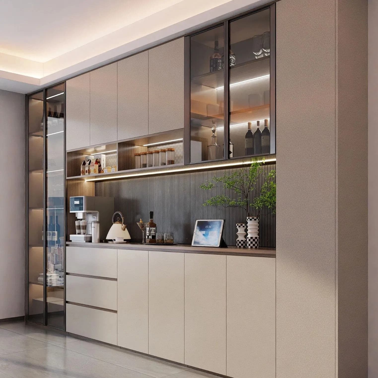 Enf Panel Sideboard Tall Cabinet for Dining Room Storage