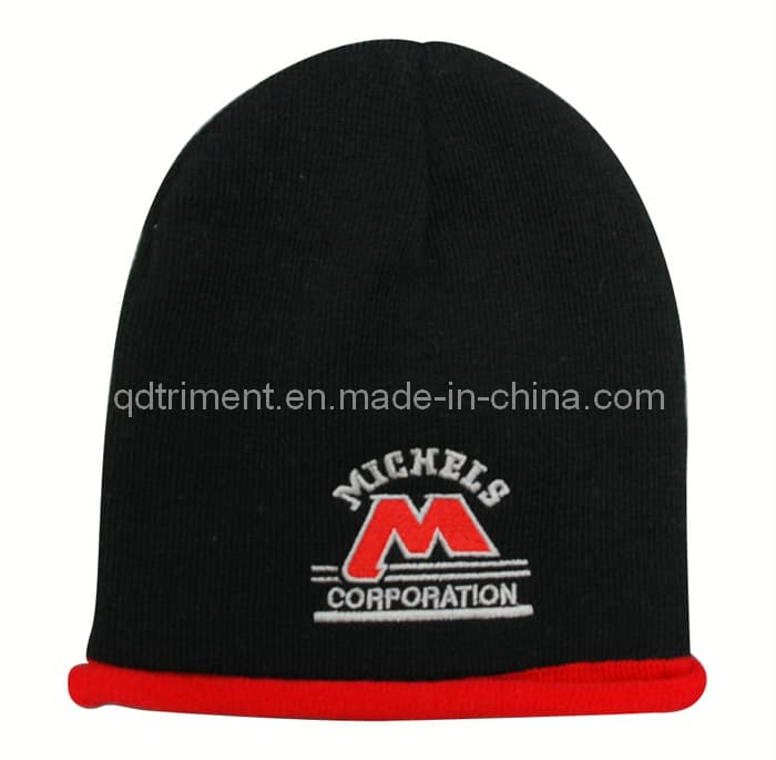 Contrast Curled Edge Acrylic Winter Ski Knitted Beanie (TRKB021)