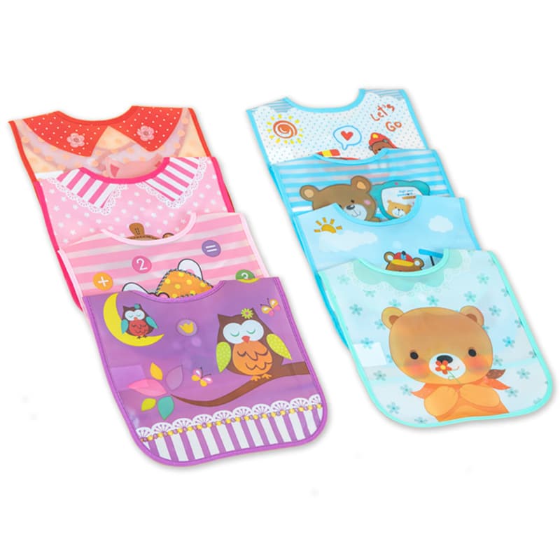 Preschool Drool Bibs - No Wash PEVA, Lightweight Cartoon Feeding Bib