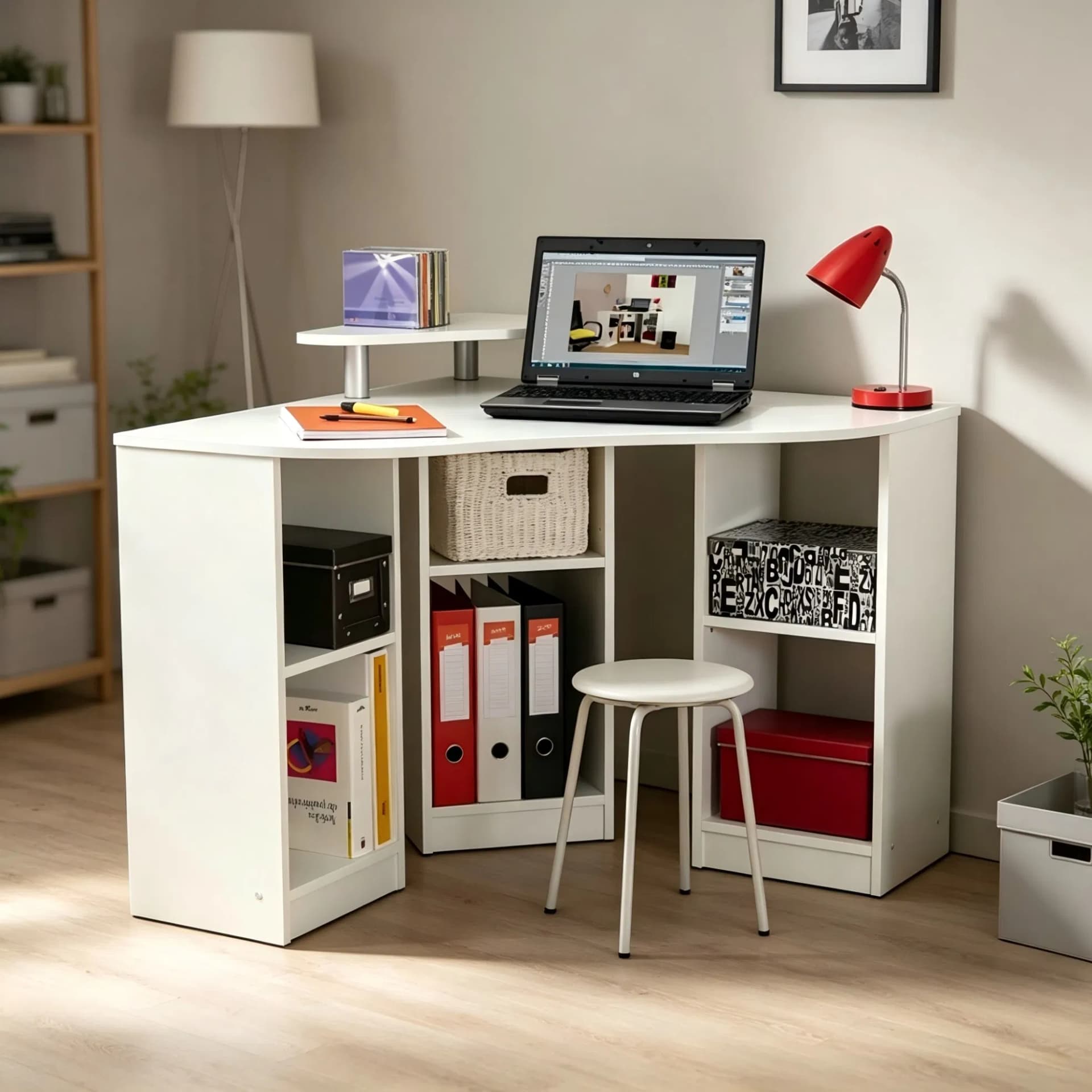 Corner 3-Adjustable-Niche France-Origin 50kg-Capacity Pedestal-Base Chipboard Home Study Computer Desk
