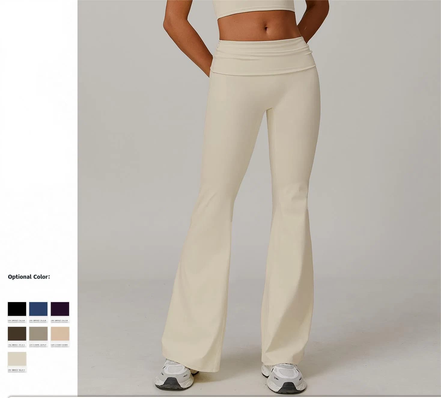 Women's Eco-Friendly Flare Yoga Pants – Recycled Fabric High-Waist Foldover Leggings for Fitness & Casual Wear