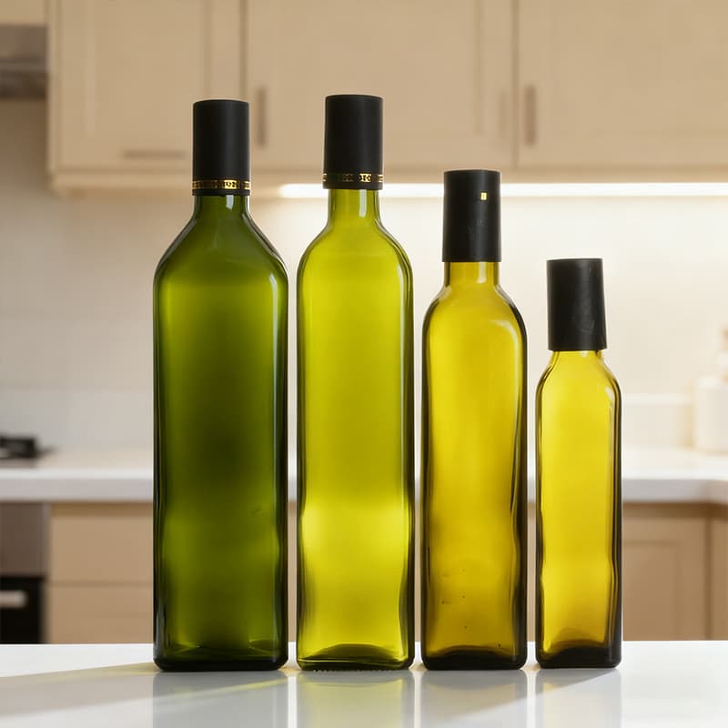 High Quality Green Square Olive Oil Glass Bottle