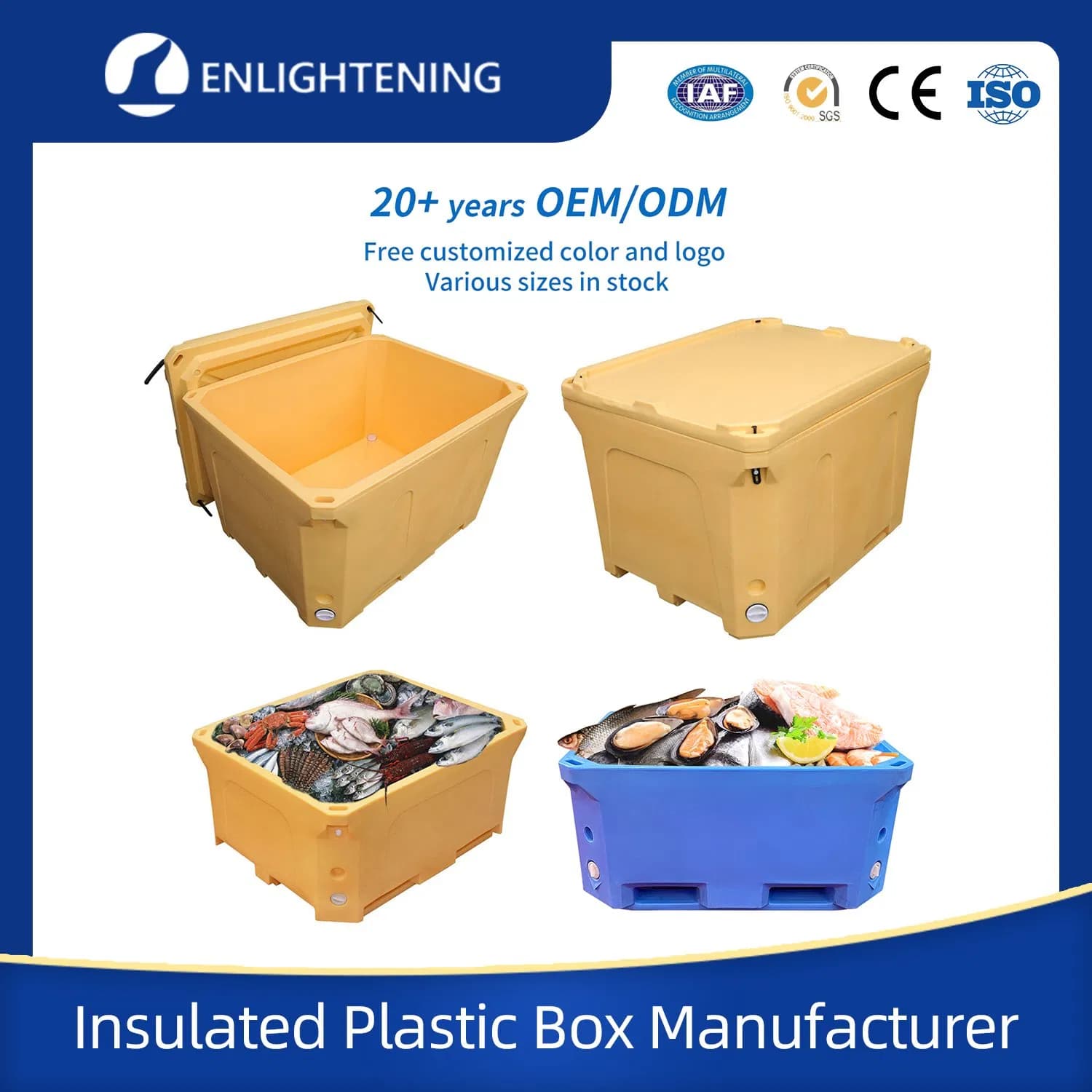 300L/660L/1000L Rotomolded Double Wall LLDPE Insulated Pallet Bin for Fish Meat