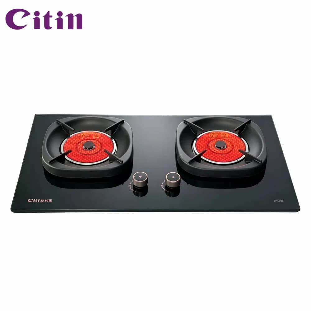 Thickened Square Pan Support 2 Burner 3.8kw Built-in Gas Infrared Cooker with Knob Control