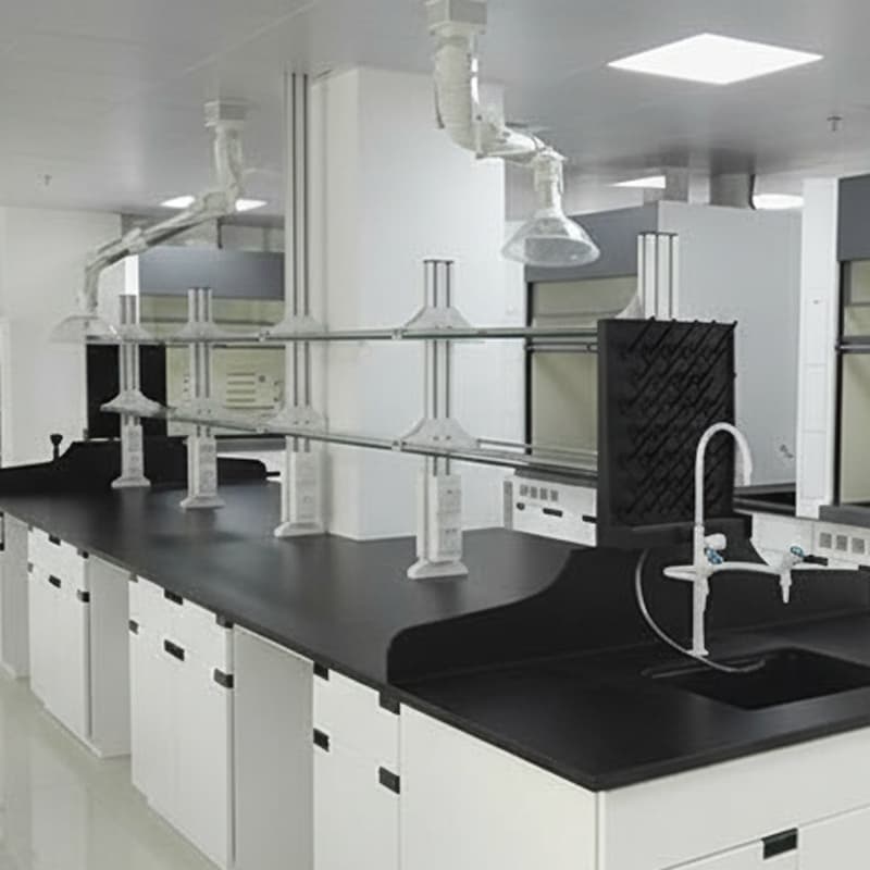 Acid Resistance Chemistry Physical PP Metal Wooden Island Lab Bench for Hospital School with Reagent Shelves