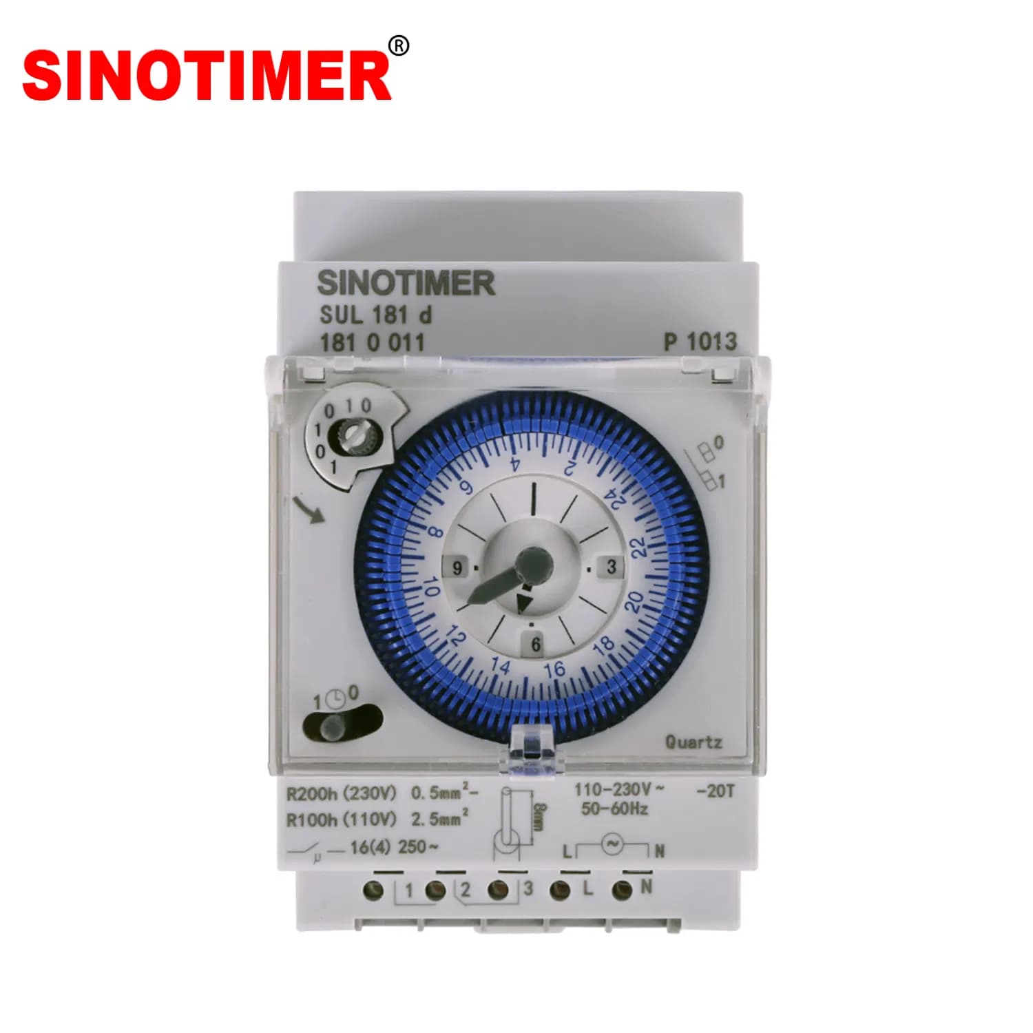 Sul181d DIN Rail Timer - 16A 250V, 15min Intervals, 96 on/off, 3 Module Time Switch