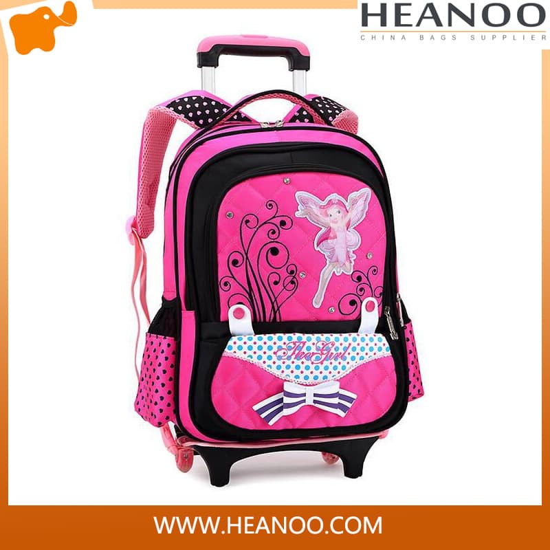 OEM Custom Student Trolley School Backpack with Wheels for Girls