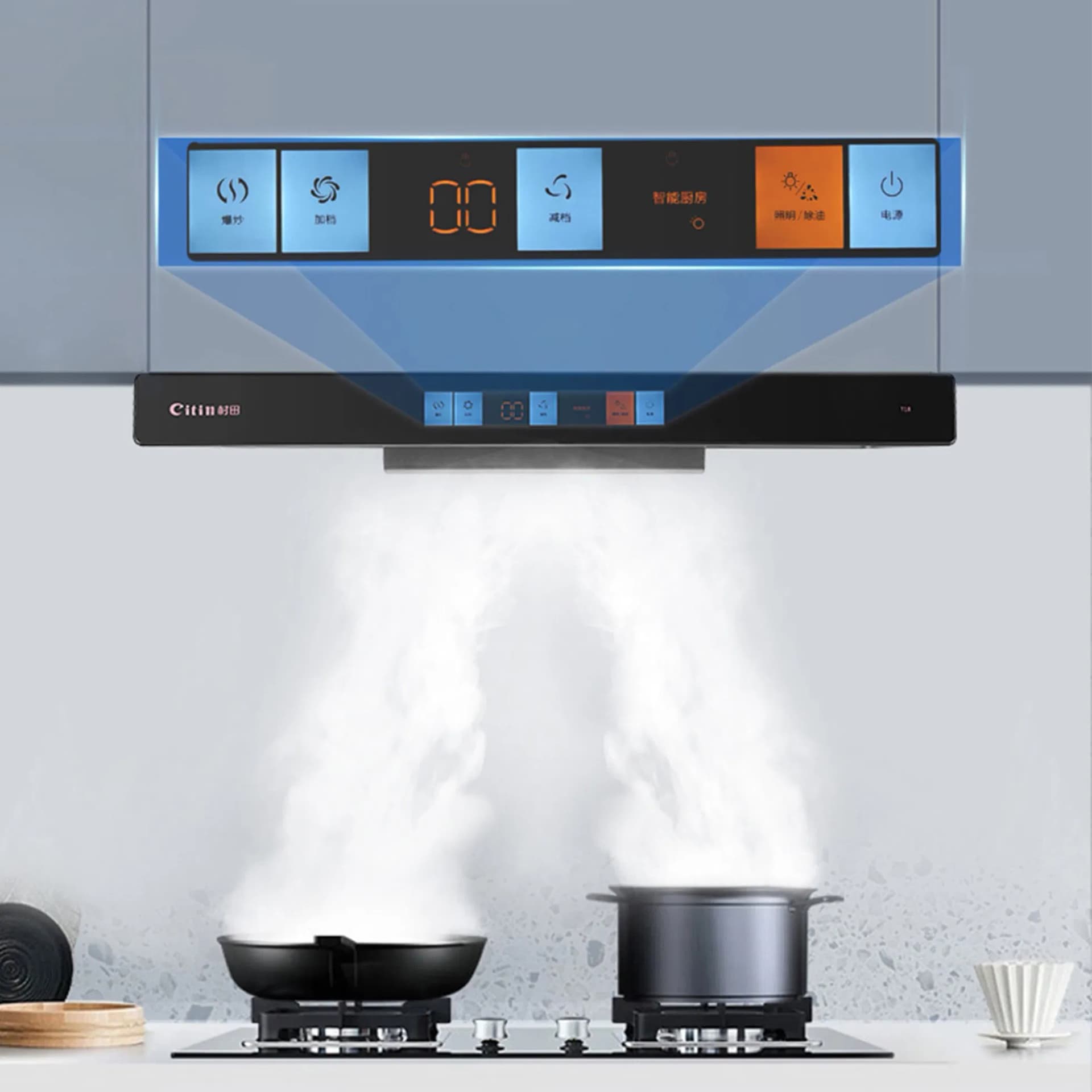 Wall-Mounted Kitchen Appliance Black T-Type Cooker Range Hood with Heat Auto Clean