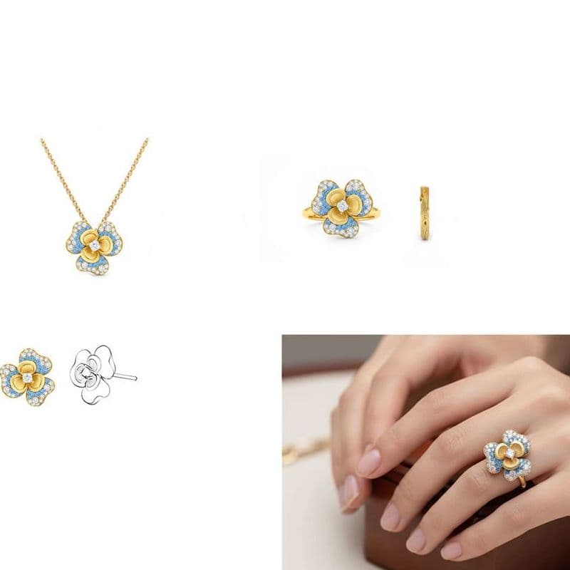 Beautiful Flower-Themed Jewelry Set: Ring, Necklace, and Earrings