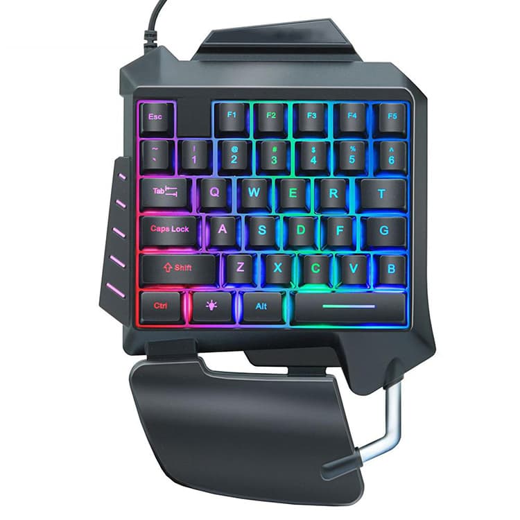 RGB One Handed Gaming Keyboard Colorful Backlit Professional Gaming Keyboard with Wrist Rest Support