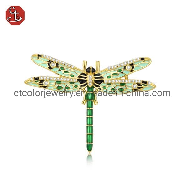 Large Dragonfly Silver Colorful Enamel Brooch Pins Jewelry with White CZ