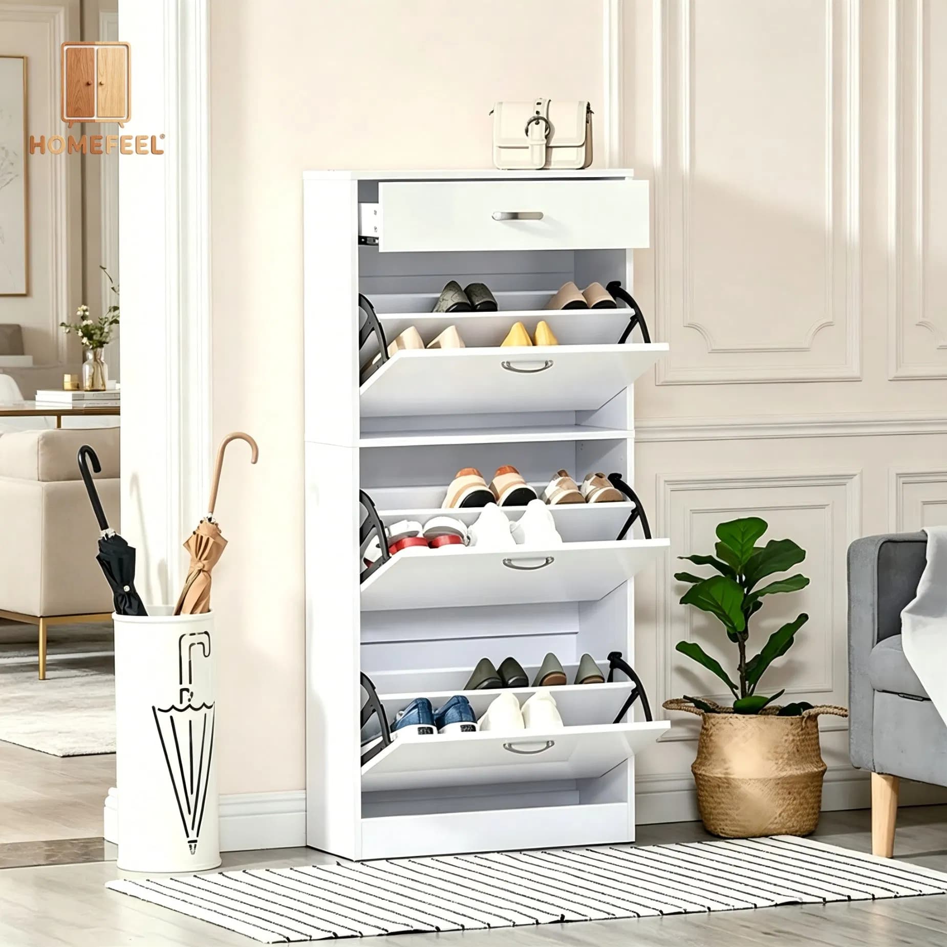 Space Saving Flip Drawer Shoe Cabinet for Family Entryway Organization