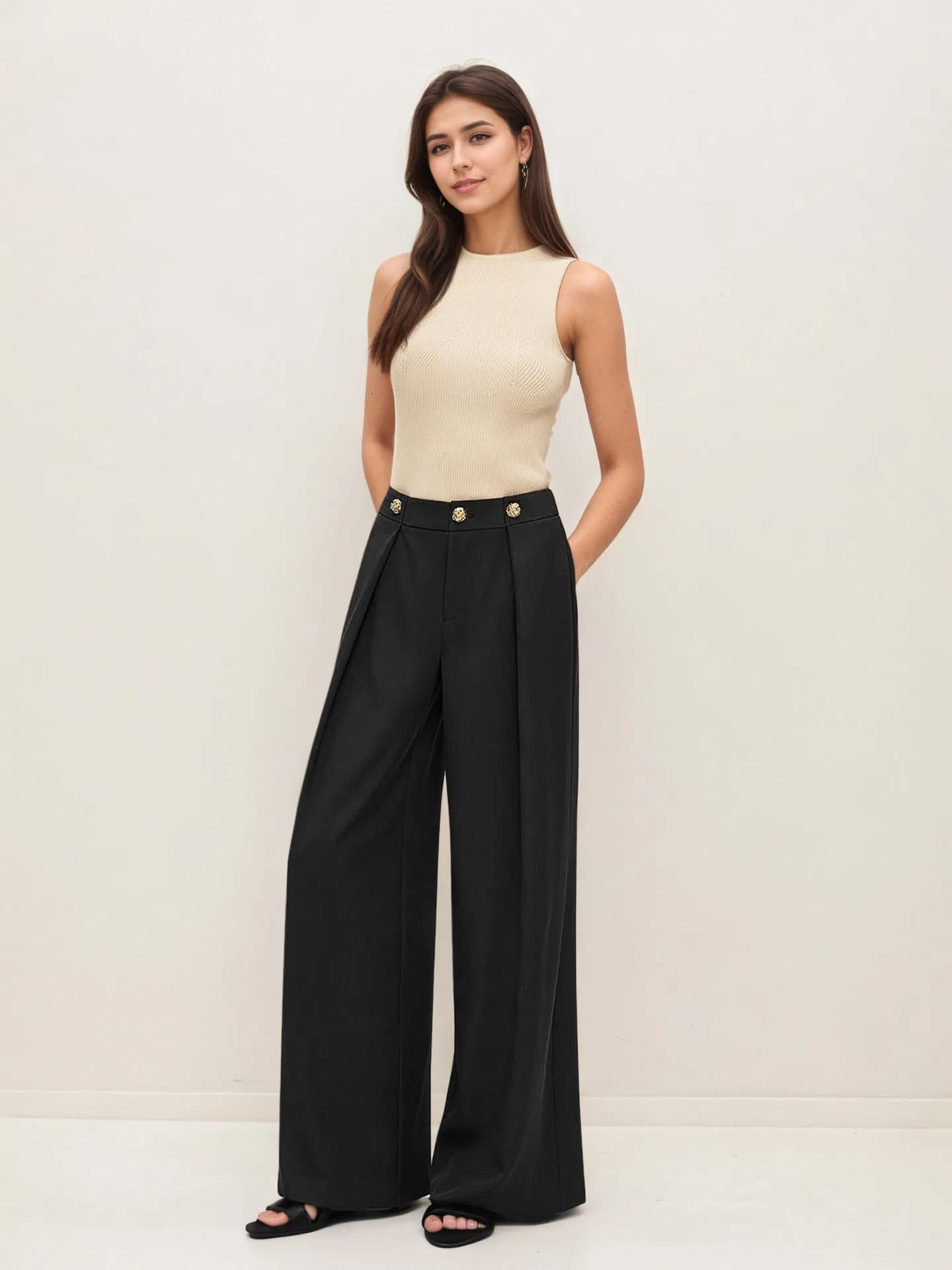 Women's High Waist Straight Commuter Pants with Zip Casual Joker Style Formal Pocketed Design