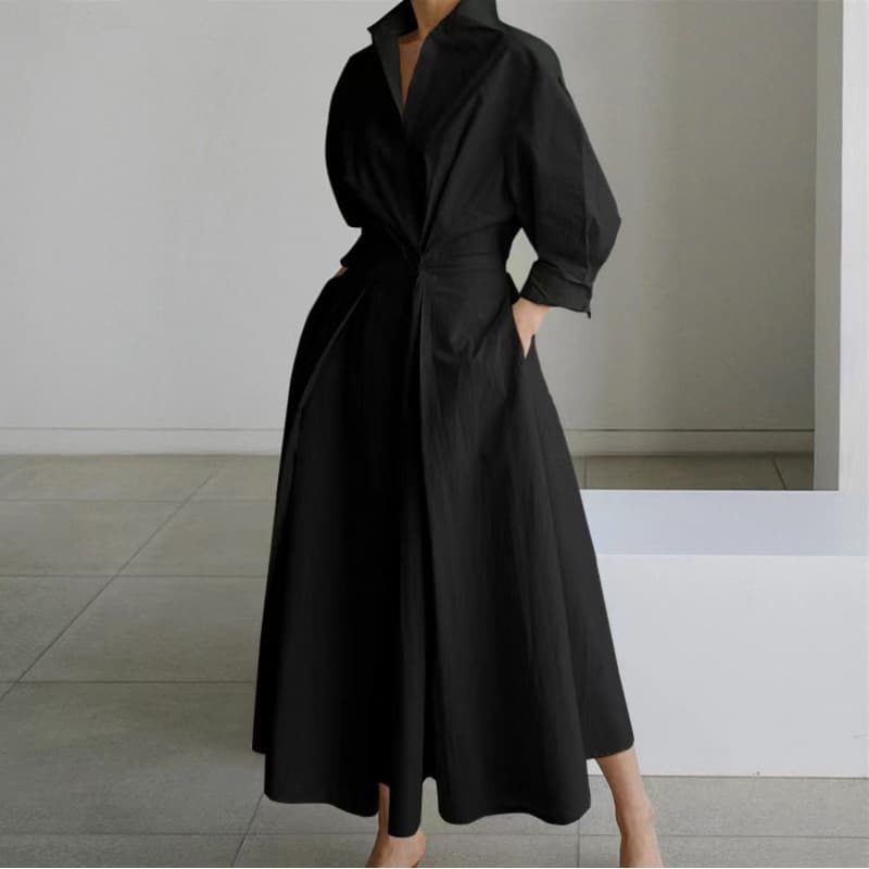 2025 New Spring and Summer Plus Size Lapel Fashion Polo Collar Lining Nine-Point Sleeve Loose Large Swing Dress