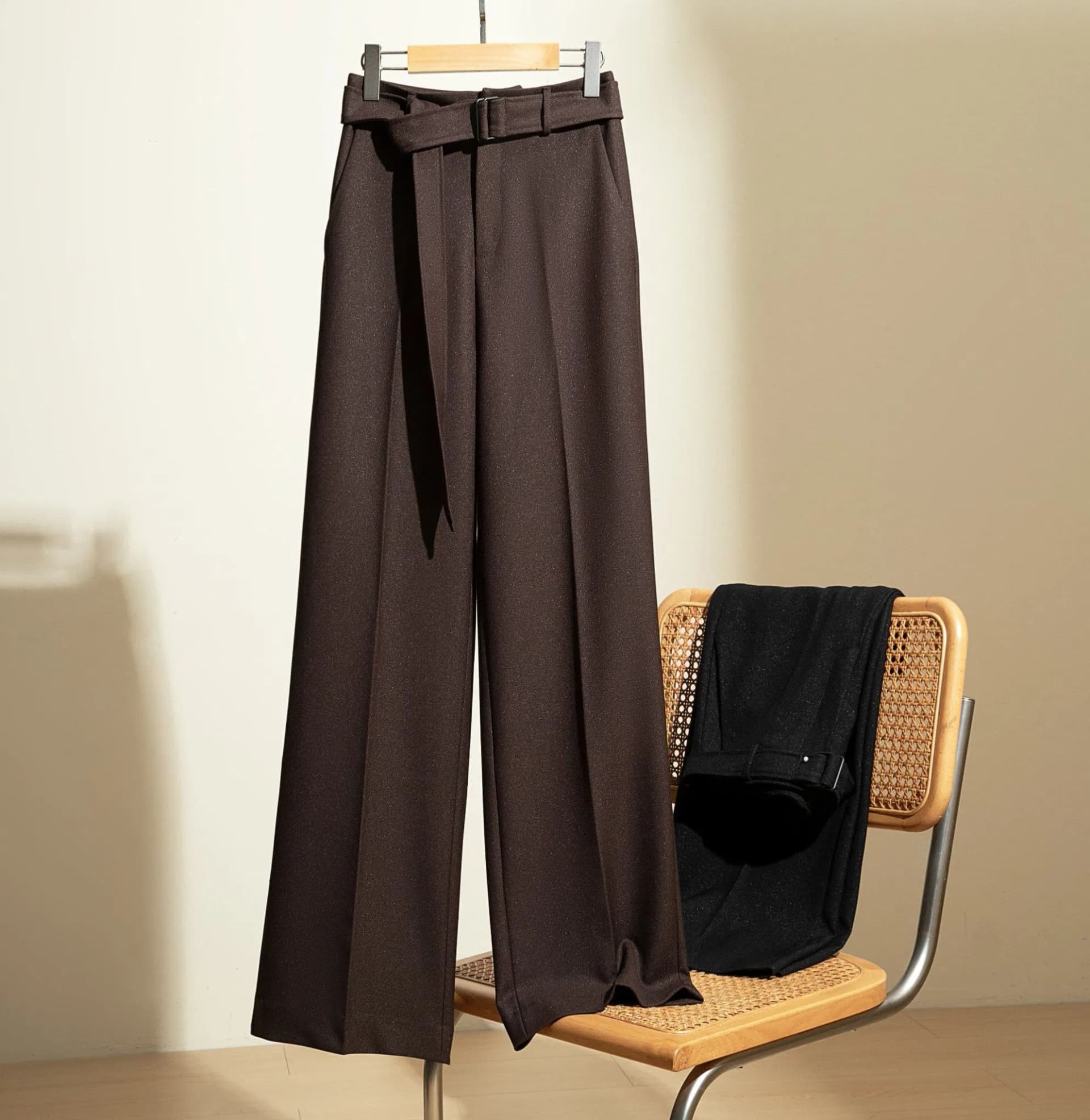 Women's Tweed-Textured Pants High-Waisted Straight-Leg Wool Trousers