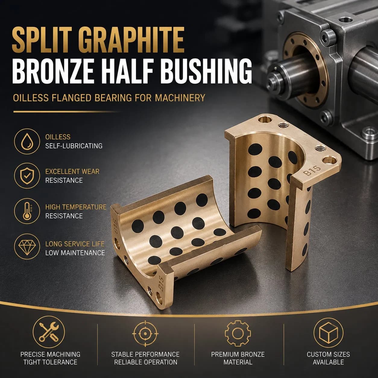 Split Graphite Bronze Half Bushing IATF16949 Oilless Flanged Bearing for Machinery