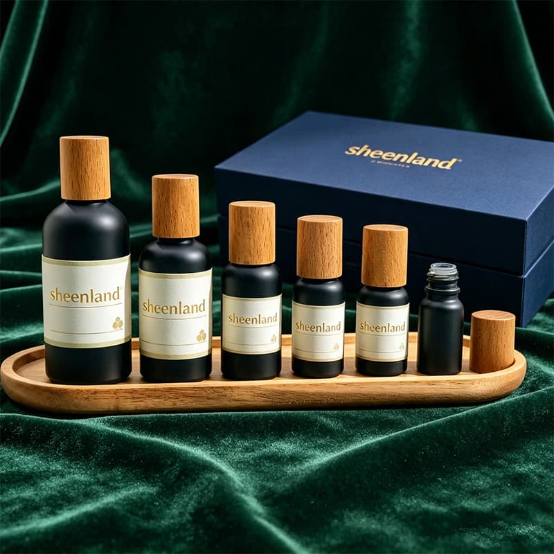 5ml-100ml Essential Oil Matte Black Coatedglass Bottle with Wooden Lid