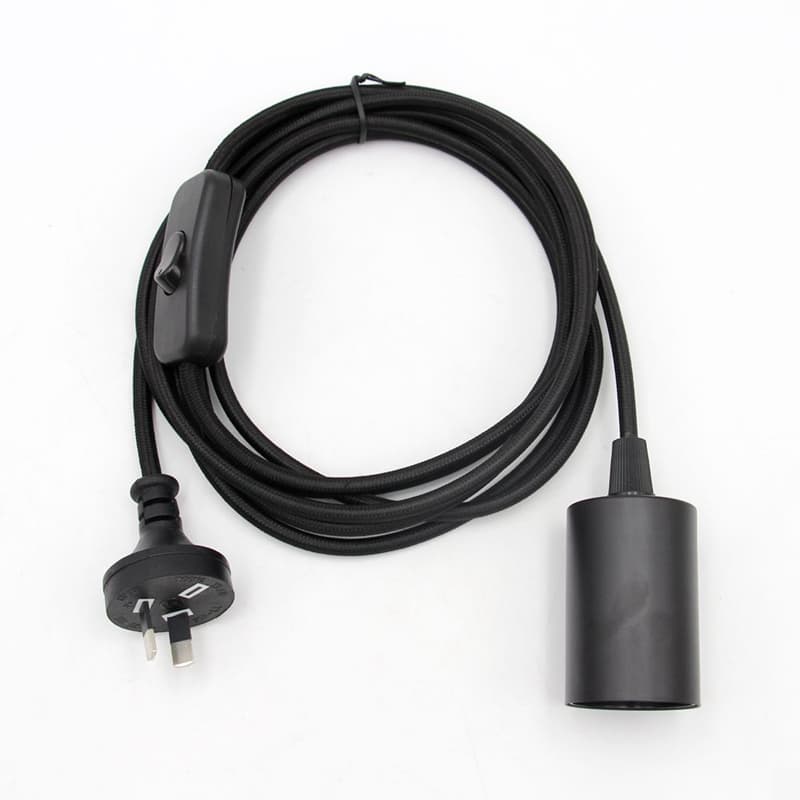 Australian Certified 2-Prong AC Power Cord with Switch & E27 Lamp Holder