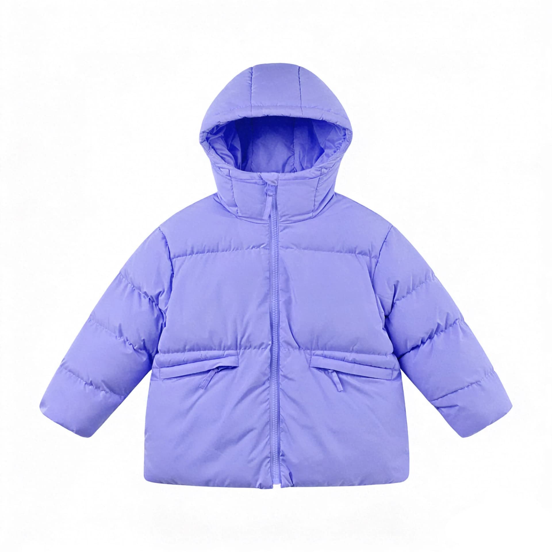 Purple Kids Jacket Stand Collar Zipper Closure Winter Coat with Pockets