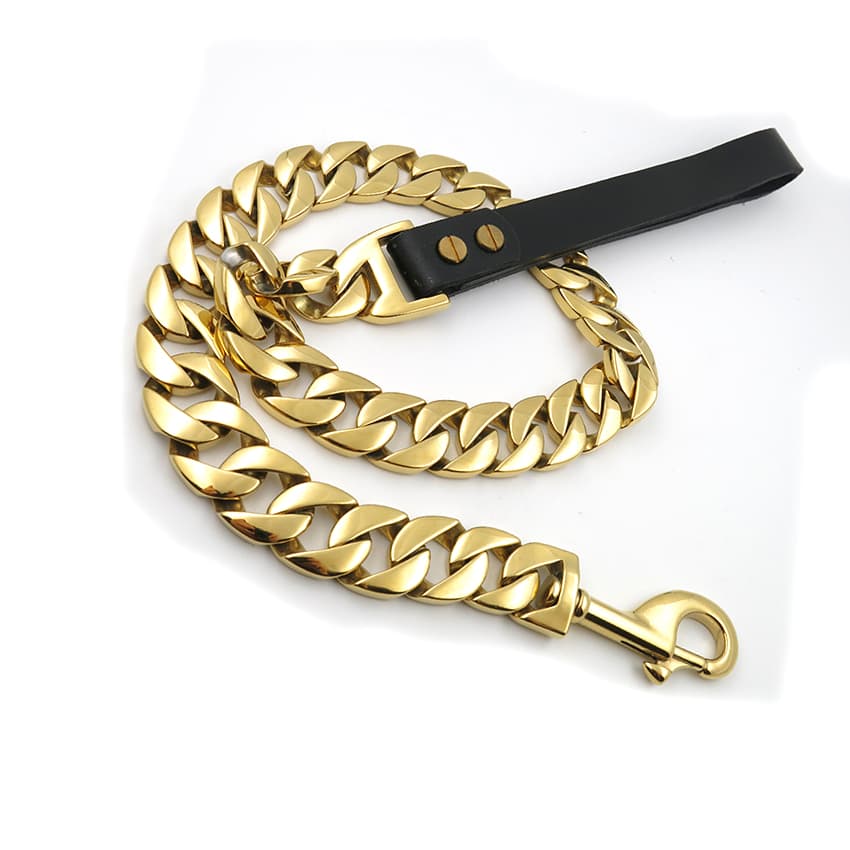 32mm Shiny Gold Color Stainless Steel Luxury Dog Leash