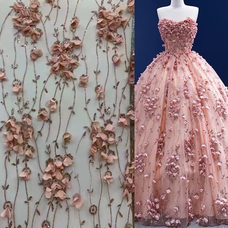 Europe Design 3D Flower Sequin Embroidery Fabric for Dressing