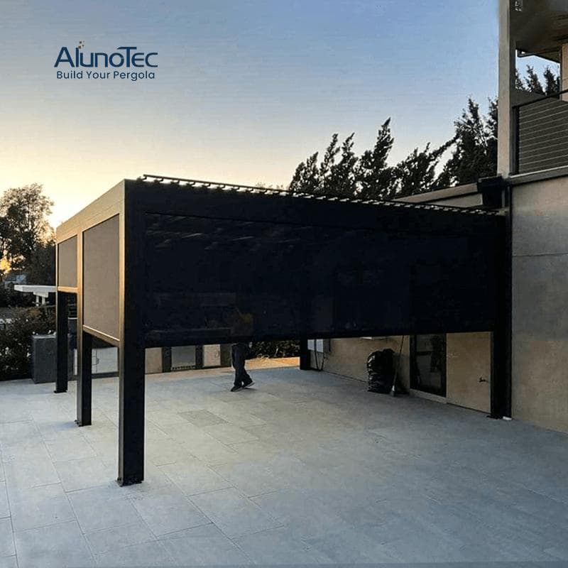 AlunoTec External Louvers Roof System Electric Luxury Gazebo Backyard Pergola Adjustable Roof with Roller Blinds