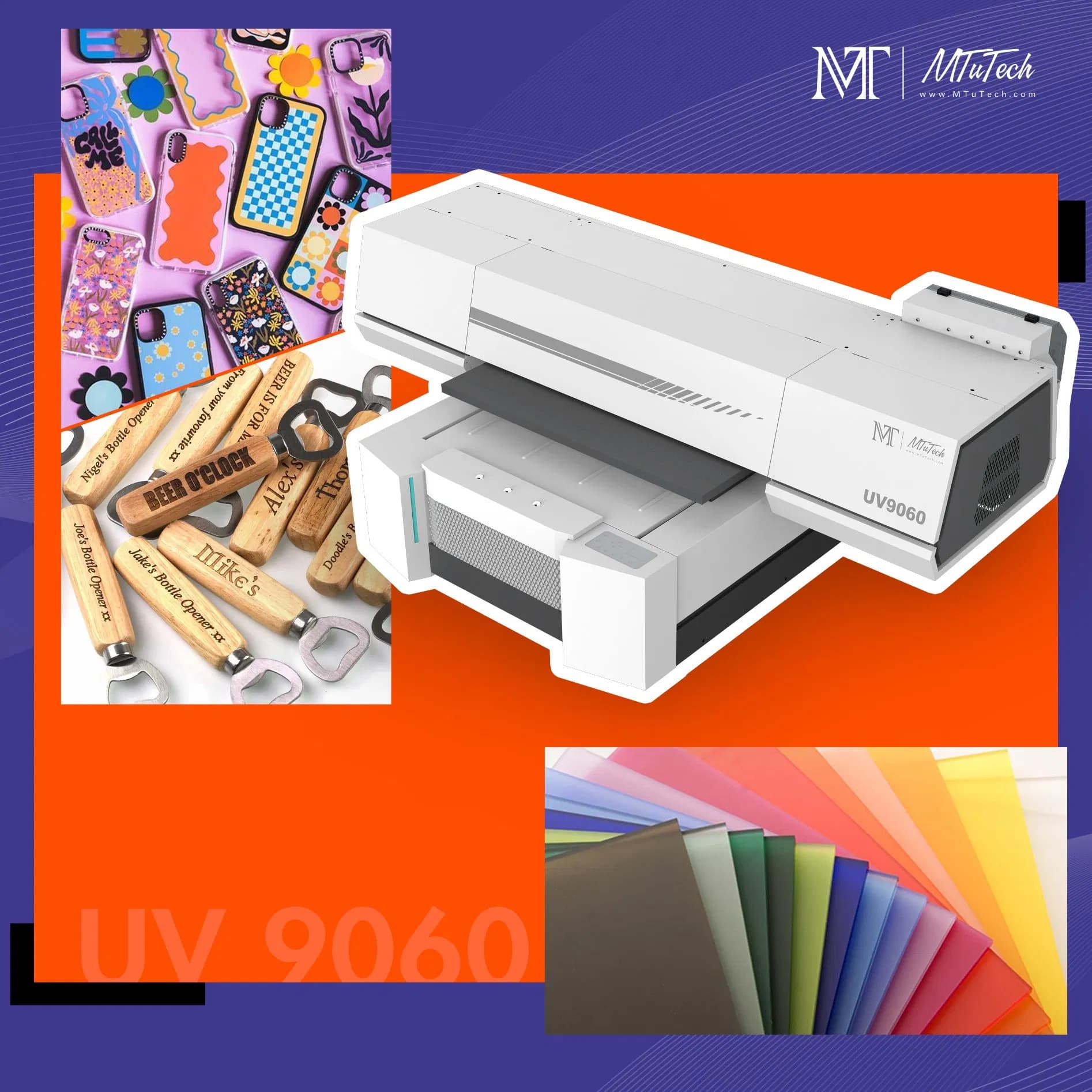 MTuTech Small Flatbed UV Printer 9060 for cups phone case earphone