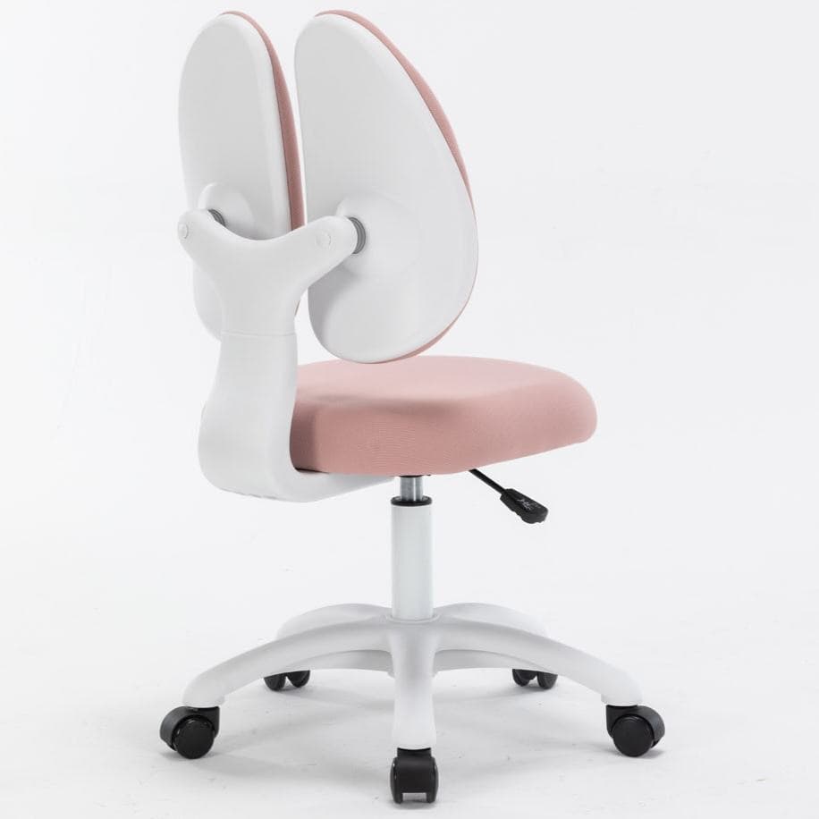 Armless Dual Backrest Kids Study Chair - White 5-Star Base with Adjustable Footrest, 6 Trendy Color Options for Home & School (Space-Saving Design)