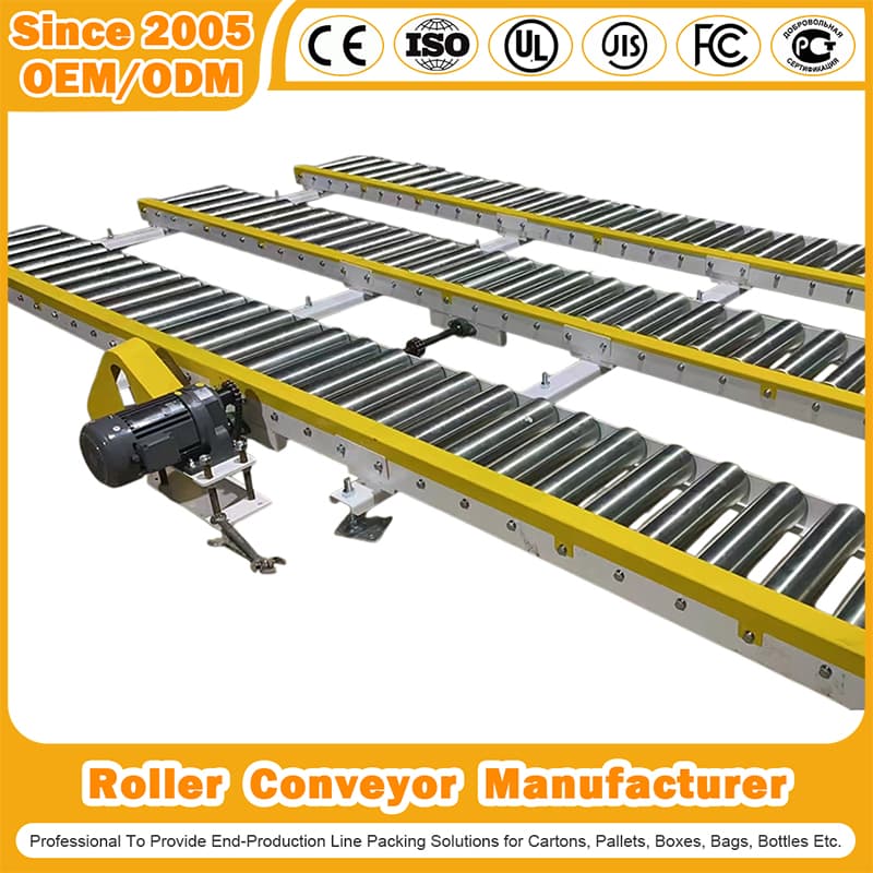 China Roller Conveyor Manufacturer Heavy Duty Motorized Galvanized Automatic Drum Roller Conveyor Chain for Pallets Carton/Boxes/Logistic Conveyor Lines