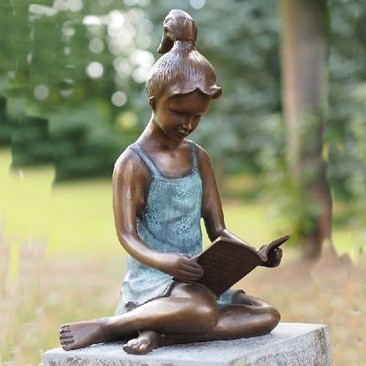 Public Decoration Children Metal Statue Custom Design Life Size Bronze Girl Reading Sculpture