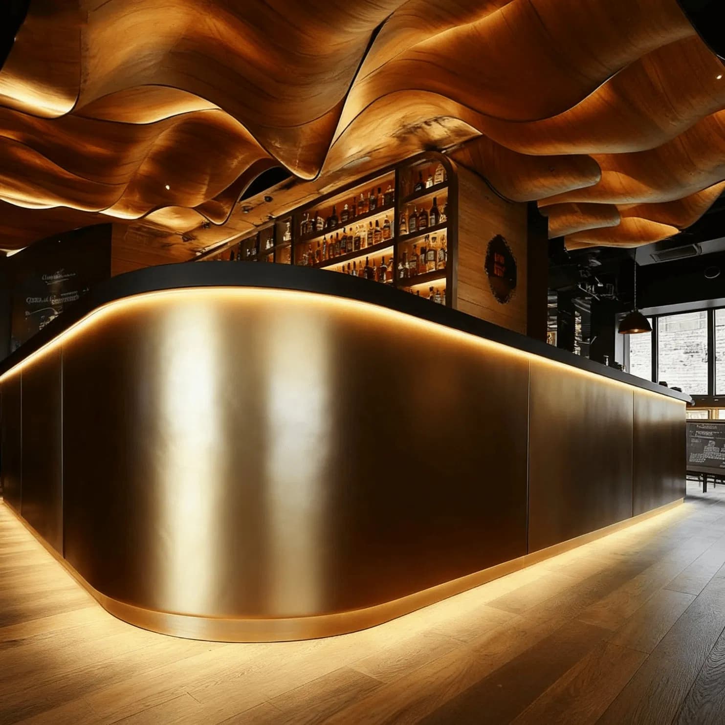 Elegant Wine Bar Counter with Storage for Bottles and Glasses
