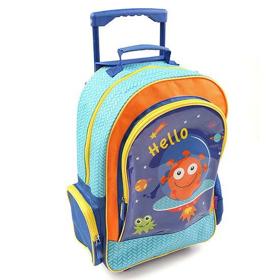 17 Inch Blue School Bag Wheeled Rolling Luggage Backpack