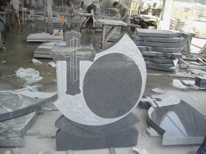 Impala Grey Granite Headstone/Monument/Tombstone with Angel, Crossing, Flower Sculpture