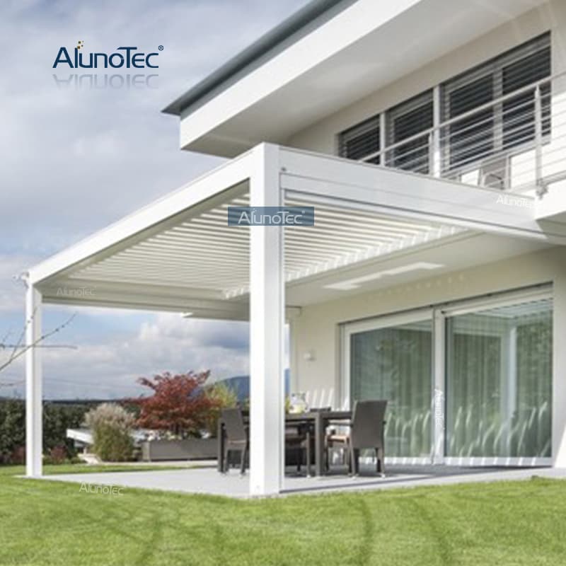 Remote Control Metal Louvred Roof Canopy Patio Cover Awning Carport Garden Gazebo Aluminium Pergola Design with LED Strip Lights
